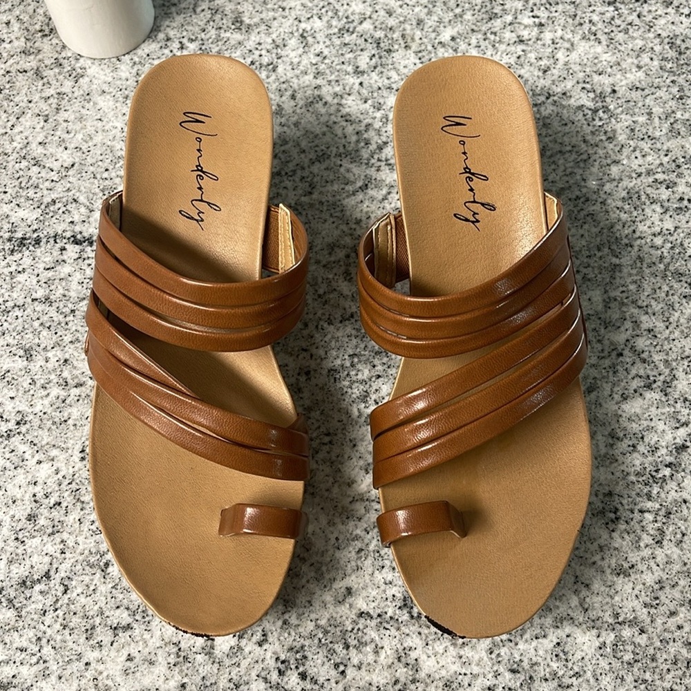 Woman’s Brown Strappy Platform Wedge Size 6 Sandals